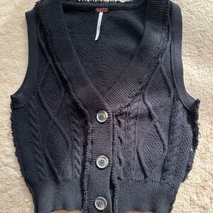 Free People Cable Knit Button-Up Sweater Vest